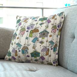 "Shabby Style Birdhouse Pattern Cushion Cover Throw Pillow. 18""/20" - thumbnail 1