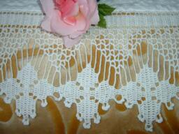 White Lace For Crochet Border. Cotton Border With Flowers & Bows. Crochet Romantic House-cm.50xcm.16-On Reservation - thumbnail 1