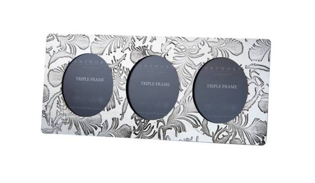 Peacock Feathers Pewter Triple Photo Frame - Handmade in UK - image 1