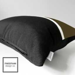 Cocoa Brown & Black Sunbrella Outdoor Pillow Cover in Modern Color Block & White Trim, Masculine Throw Cushions For Patio Deck, Mazizmuse - thumbnail 2