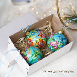 Hand Painted Set Of Hummingbird Ornaments 3 Pcs - Ukrainian Christmas With Birds, Tree Balls Petrykivka - thumbnail 2