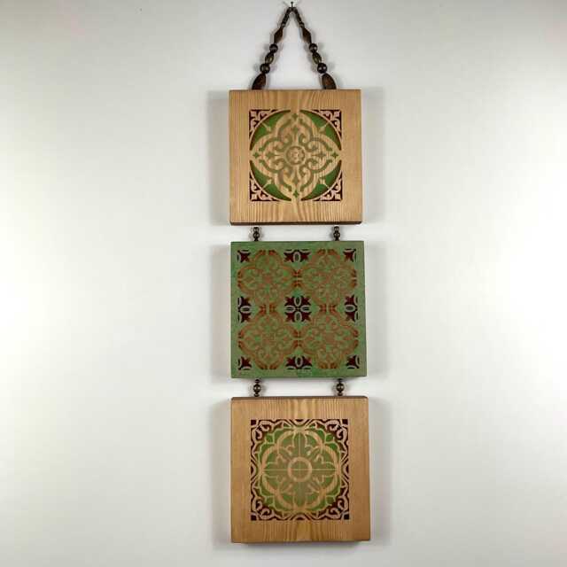 Moroccan Style Long Wall Hanging in Shades Of Green & Bronze - image 1