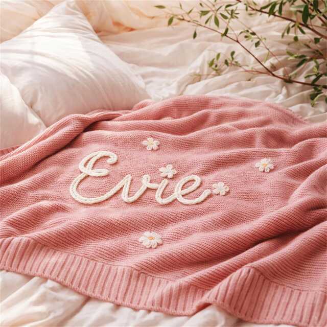 Personalized Hand-Embroidered Organic Cotton Baby Blanket, Newborn Gift - image 1