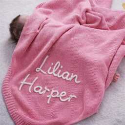 Personalized Hand-Embroidered Organic Cotton Baby Blanket, Newborn Gift - thumbnail 4