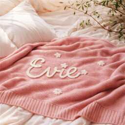 Personalized Hand-Embroidered Organic Cotton Baby Blanket, Newborn Gift - thumbnail 1