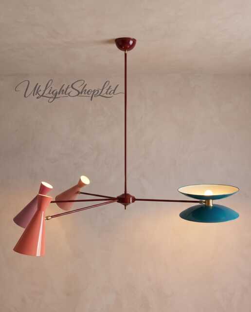Mid Century Modern Colorful Chandelier - Stilnovo Style Multi-Arm Pendant Light Retro Italian Ceiling Fixture Dining Room Lighting - image 1
