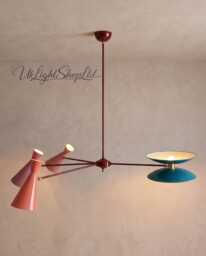 Mid Century Modern Colorful Chandelier - Stilnovo Style Multi-Arm Pendant Light Retro Italian Ceiling Fixture Dining Room Lighting - thumbnail 1
