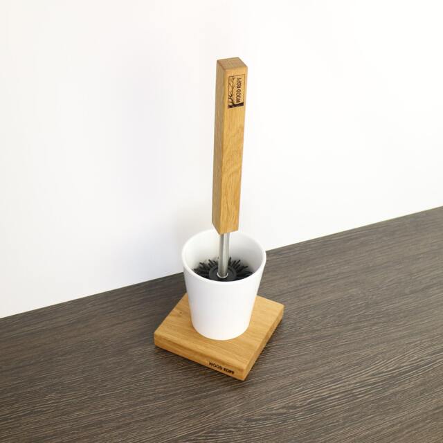 Woodkopf Toilet Brush Holder, Oak, Ceramic, Set, Holder Lina Made Of Solid Wood - image 1