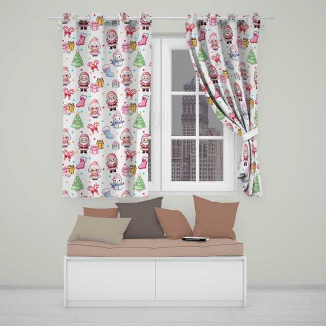 Cute Santa Snowman Gifts Candy Cane White Background Seamless Pattern Readymade Eyelet Ring Top Thermal 100% Blackout Curtains - image 1