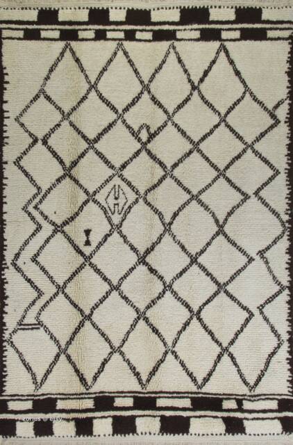 Handmade Beige Berber Rug Moroccan Wool Azilal Design - image 1