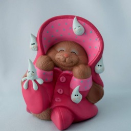 Pink Ceramic Raincoat Bunny - Baby Shower Gift Idea Garden & Yard Art Nursery Decor Miniature - thumbnail 2