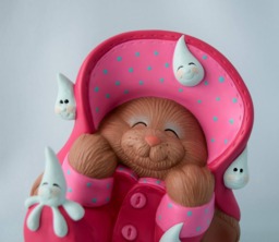 Pink Ceramic Raincoat Bunny - Baby Shower Gift Idea Garden & Yard Art Nursery Decor Miniature - thumbnail 1