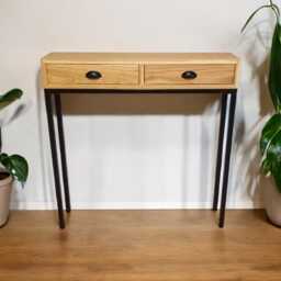 Oak Console Table With Drawers Handmade Slim Entryway - thumbnail 3