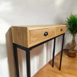 Oak Console Table With Drawers Handmade Slim Entryway - thumbnail 2