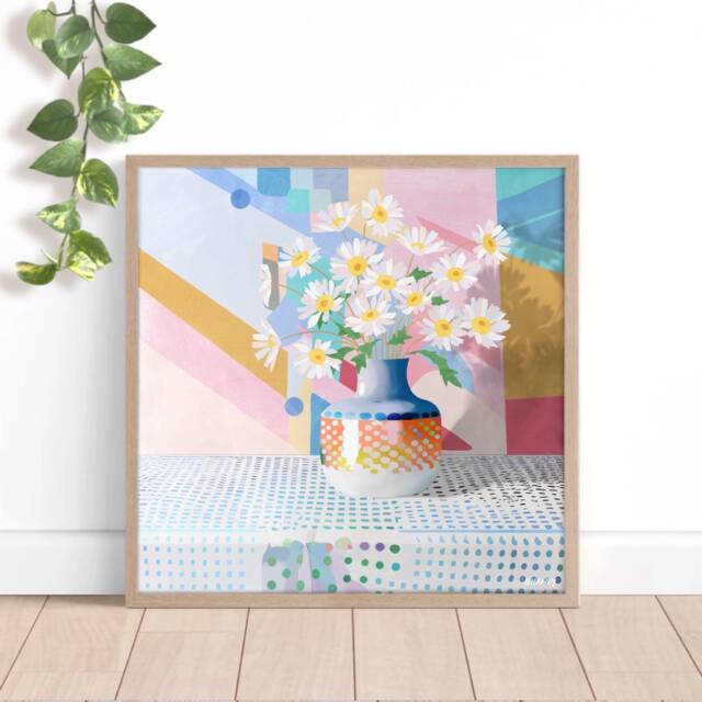 Delightful Daisy's, Flower Vase Print, Daisy Art, Colourful Flower Painting, Abstract Flower, Modern Wall Art Nature, Decor - image 1