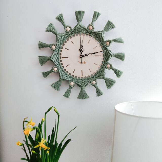 Boho Clock, Rustical Art Wall, Bohemian Interior, Macrame Clock - image 1