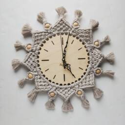 Boho Clock, Rustical Art Wall, Bohemian Interior, Macrame Clock - thumbnail 2