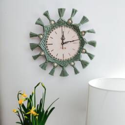 Boho Clock, Rustical Art Wall, Bohemian Interior, Macrame Clock