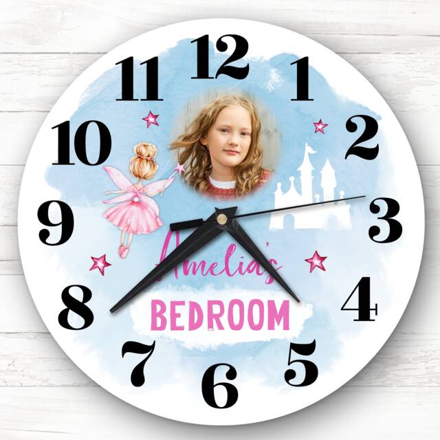 Girls Princess Fairy Photo Custom Gift Personalised Clock - image 1