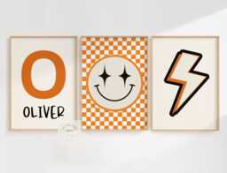 Personalised Retro Wall Print Set For Childrens Bedroom Or Playroom, Other Colours Available - thumbnail 1