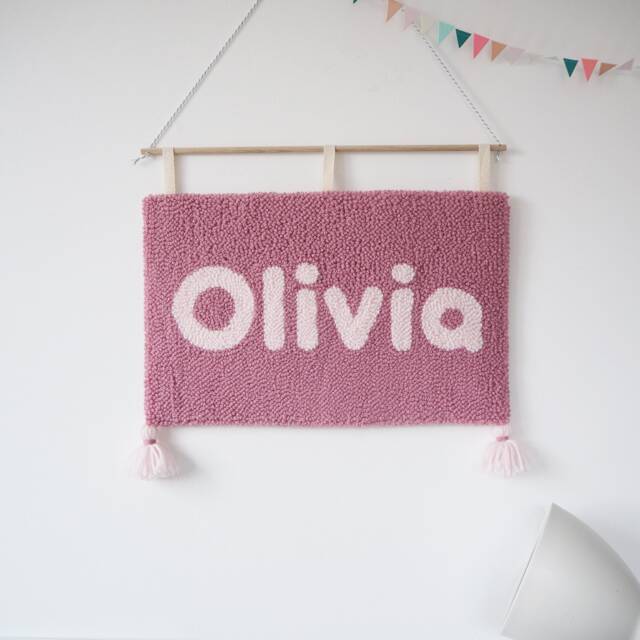 Pink Custom Name Wall Hanging Wool Nursery Decor - image 1
