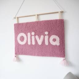 Pink Custom Name Wall Hanging Wool Nursery Decor - thumbnail 4