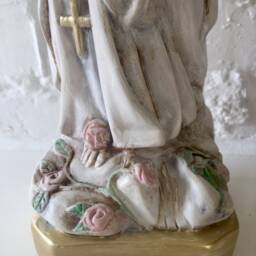 Handmade Virgin Mary Statue With Floral Wreath - French Shabby Chic Decor - thumbnail 2