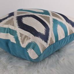 John Lewis Juana Embroidered Geometric Turquoise Blue Cushion Cover/ Throw Cover. Scandi Style Pillow Case - thumbnail 2