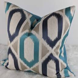 John Lewis Juana Embroidered Geometric Turquoise Blue Cushion Cover/ Throw Cover. Scandi Style Pillow Case - thumbnail 4
