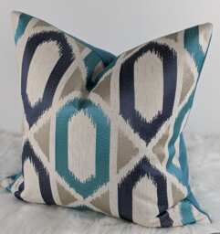 John Lewis Juana Embroidered Geometric Turquoise Blue Cushion Cover/ Throw Cover. Scandi Style Pillow Case - thumbnail 1