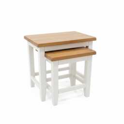 Nest Of 2 Oak Top Tables - White Painted Nesting Side Ready Assembled - thumbnail 4