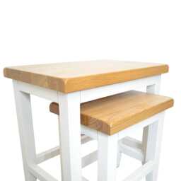Nest Of 2 Oak Top Tables - White Painted Nesting Side Ready Assembled - thumbnail 3