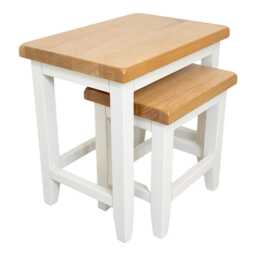 Nest Of 2 Oak Top Tables - White Painted Nesting Side Ready Assembled - thumbnail 2