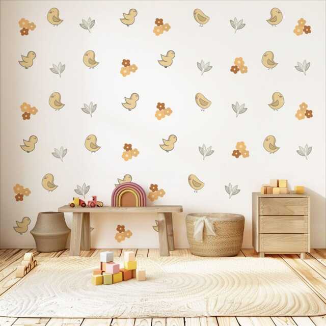 Bird Nursery Wall Decals Boho Stickers Neutral Decor, Floral Decals, Woodland Art, Peel & Stick - image 1