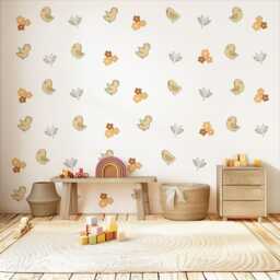 Bird Nursery Wall Decals Boho Stickers Neutral Decor, Floral Decals, Woodland Art, Peel & Stick - thumbnail 1