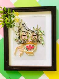 Handmade Tea Cup Quilling Paper Wall Art, Floral Home Decor - thumbnail 1