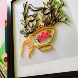 Handmade Tea Cup Quilling Paper Wall Art, Floral Home Decor - thumbnail 4