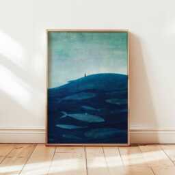 Surreal Whale Ocean Art Print Dreamy Blue Sea Poster Minimalist Nature Wall Decor Unframed Fantasy Landscape Illustration - thumbnail 1
