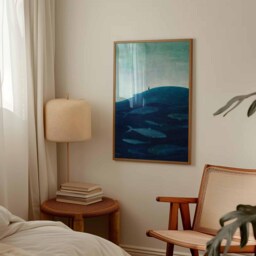Surreal Whale Ocean Art Print Dreamy Blue Sea Poster Minimalist Nature Wall Decor Unframed Fantasy Landscape Illustration - thumbnail 3