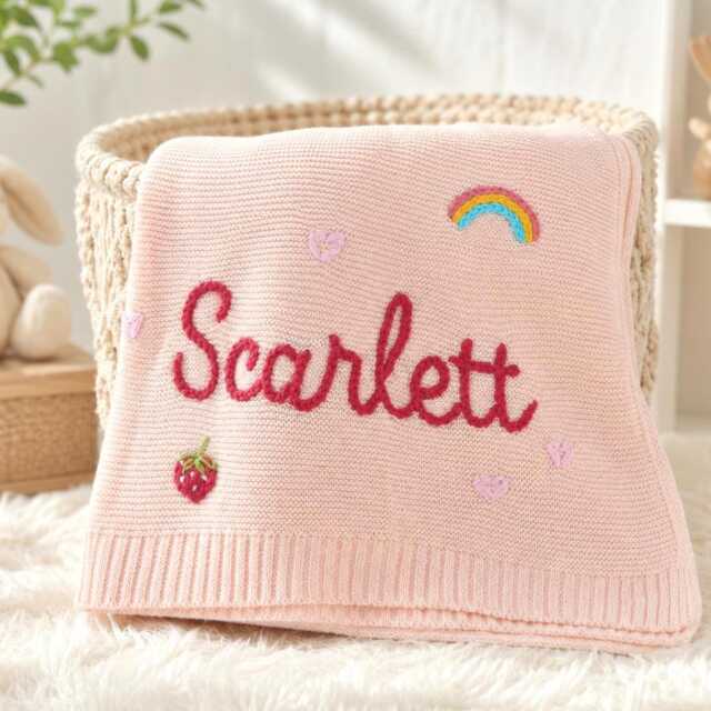 Personalized Hand Embroidered Name Baby Blanket, Heirloom Keepsake Gift - image 1