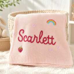 Personalized Hand Embroidered Name Baby Blanket, Heirloom Keepsake Gift