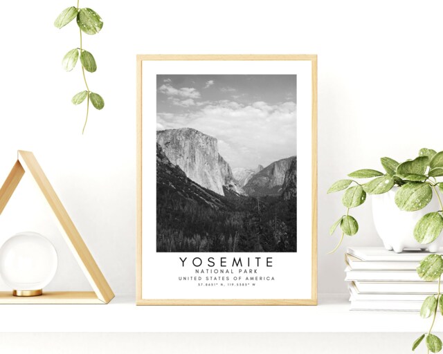 Yosemite National Park Print Black & White Mountain Wall Art - image 1