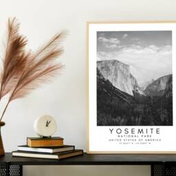 Yosemite National Park Print Black & White Mountain Wall Art - thumbnail 2