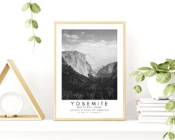 Yosemite National Park Print Black & White Mountain Wall Art - thumbnail 1