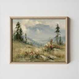 Mountain Meadow Poster, Pine Landscape Print, Nature Wall Art, Paper - thumbnail 3