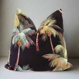 Neon Palm Tree Lumbar Pillow Hawaiian Barkcloth, Mid-Century Modern - thumbnail 4