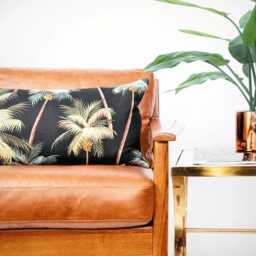 Neon Palm Tree Lumbar Pillow Hawaiian Barkcloth, Mid-Century Modern - thumbnail 1
