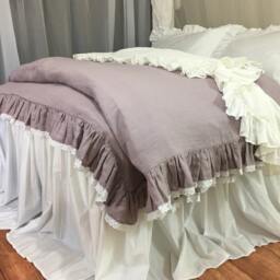 Orchid Linen Ruffle Duvet Cover With Lace Hem, Lace Duvet Cover, Ruffle Linen Bedding - thumbnail 2
