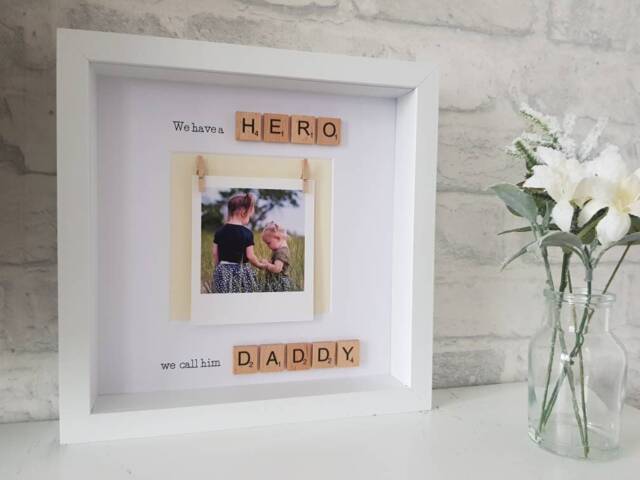 Fathers Day Photo Frame, I Have A Hero Call Him Daddy, Scrabble Box Birthday Gift, Father's Christmas Gift - image 1
