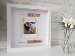 Fathers Day Photo Frame, I Have A Hero Call Him Daddy, Scrabble Box Birthday Gift, Father's Christmas Gift - thumbnail 1